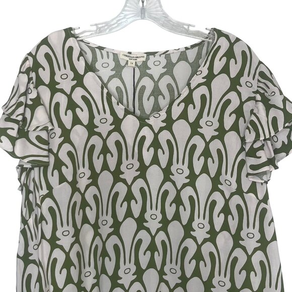 Christian Siriano New York Blouse Shirt Womens 1X Green White New - Picture 3 of 10
